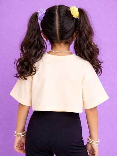 Image of KiddoPanti Girls 100% Cotton Solid Drop Shoulder Half Sleeve Round Neck Crop Tee