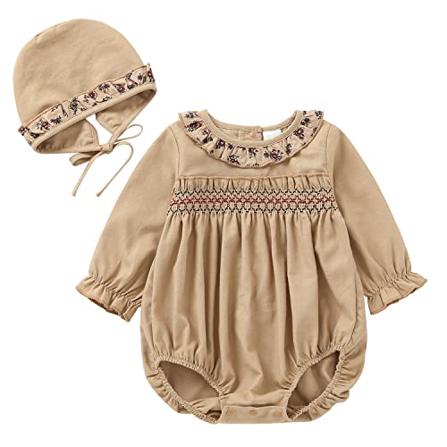 KOGWER Smocked Fall Outfit With Bonnet