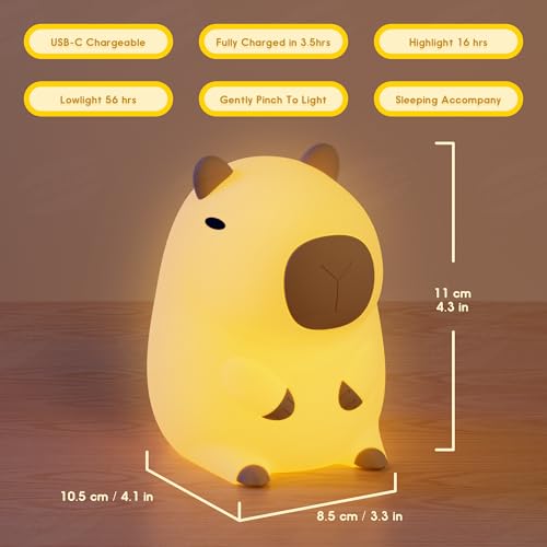 UNEEDE Capybara Night Light White Elephant Gifts - Rechargeable Silicone Touch Lamp, 2-Level Dimmable, 20-Min Timer, Safe Nursery Decor for Kids & Valentines Day Gifts — view 3