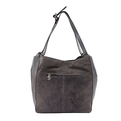Klasse Elegant Genuine Leather and Suede Tote Bag with Double Compartments, Stylish Metallic Studded Front, and Polyester Lining 3 412n9CF2veL. SL500