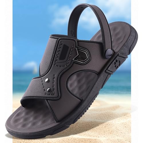 Men's Leather Casual Flat Sandals with Adjustable Buckle Open Toe Slip-On Beach Sandals Summer Wide Width Walking Slides4