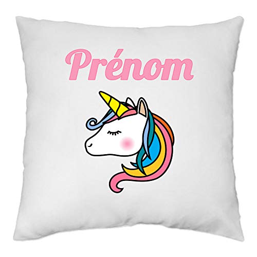 YONACREA - Coussin 40x40cm - Licorne - Personnalisable avec Le prénom de Votre Choix (sans Garnissage)