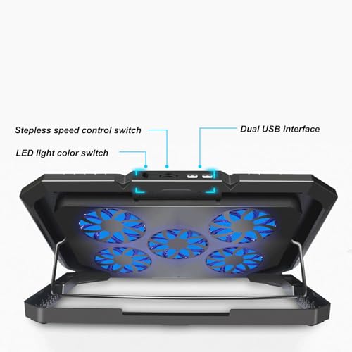 Base refrigerante con 5 ventiladores para laptops 13-17 pulg miniatura 2