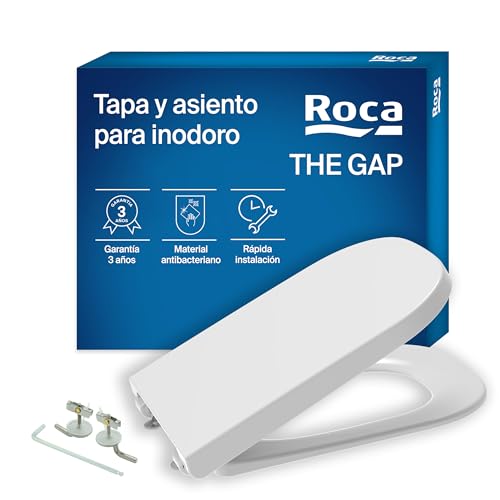 Roca The Gap - Tapa y asiento de Supralit para inodoro de tanque bajo, tapadera de WC original con ajuste perfecto, recambio de tapa de váter resistente, blanco, A80147000B