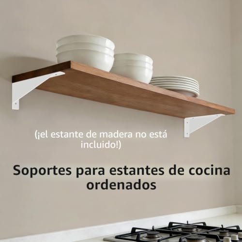 Soporte estanteria pared blanco BRATA de 20 cm con 2 pares de escuadras metalicas 5