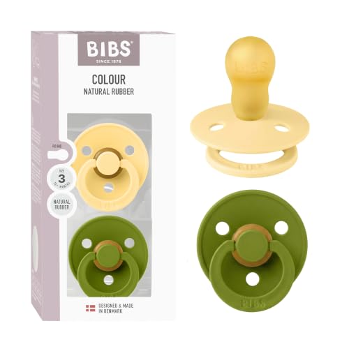 BIBS Colour Pacifier, 18-48 Months, 2-Pack, Round, Pale Butter/Wasabi