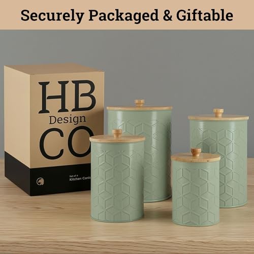 Kitchen Canisters for Countertop Set of 4 - Textured Iron Kitchen Canisters with Airtight Lids - Flour Sugar Canister Set - Flour and Sugar Containers Farmhouse - Coffee Jar for Counter - Sage Jar x4 by HB Design Co. - Image 9