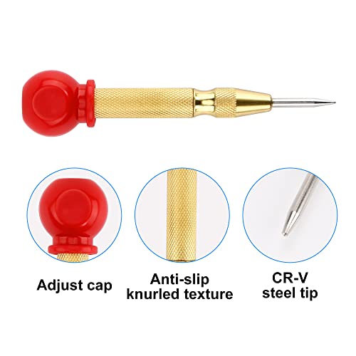 Automatic Center Punch, 5 Inch Spring Loaded Center Punch With Adjustable Tension Center Hole Punch For Metal Wood Glass Plastic #TOP3