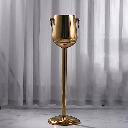 Cubitera de hielo con pie dorado para presentación y servicio de vino 4