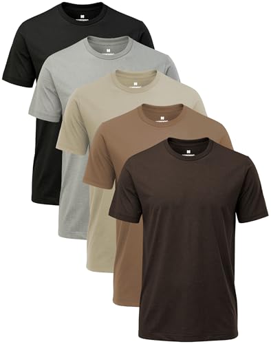T Shirt Herren Für 5 Set 180G Baumwolle Basic Kurzarm Rundhals Einfarbig Arbeits Oversize Regular Sommer Männer Tshirt 5er Pack Schwarz/Grau/Khaki/Braun/Hellbraunt M