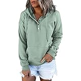 Generic Hoodie Damen Pullover Kapuzenpullover Damen Button Down V-Ausschnitt Langarm Pullover Sweatshirt mit Kapuze Lose Casual Blusen Tops