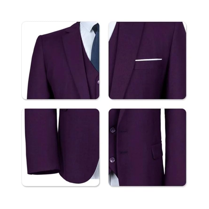 Men Slim Fit 3-Piece Blazer Suit Two Buttons Tuxedo Business Wedding Party Jackets Vest Trousers4