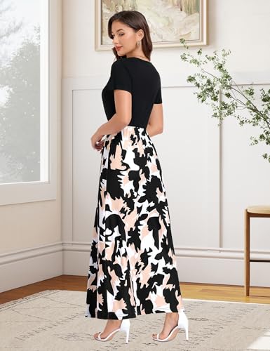 Image of Lacavocor Womens Short Sleeve Maxi Dresses Empire Waist Long Dress