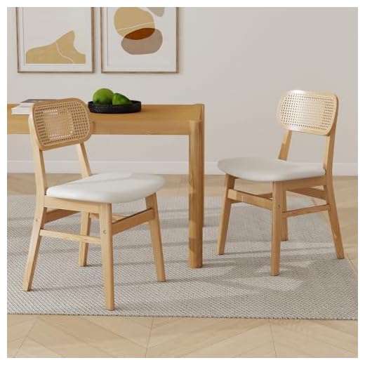 chairus Rattan Dining Chairs Set of 2 PU Leather Kitchen Chair for Dining Room Armless Side Chairs with Wood Legs (White)