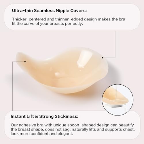 Image of Bontierie Nipple Covers Sticky Push up Bra Added Lift Seamless Ultra-Thin Pasties Women Adhesive Bras