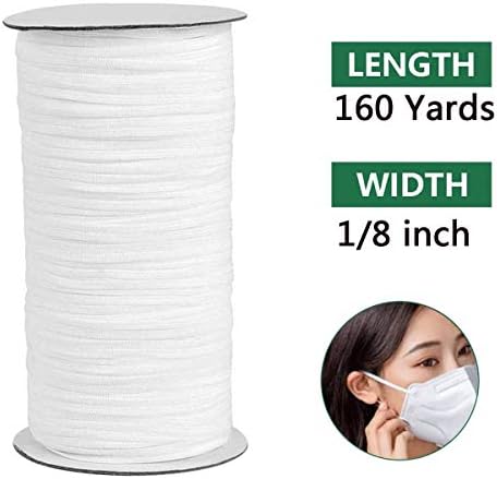 160 Yards Length 1/8 Inch Width Elastic Band White Briaded Knit Elastic String Cord Heavy Stretch Elastic Band for…