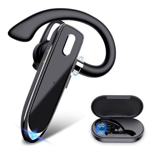 Bluetooth 5.3 ヘッドセット 片耳 ワイヤレスイヤホン 耳掛け型 左右耳兼用 15時間連続使用 マイク内蔵 ハンズフリー通話 LED残量表示 充電ケース付き ビジネスチャット/在宅勤務/WEB会議/テレワークなどに適用 iPhone&Andro
