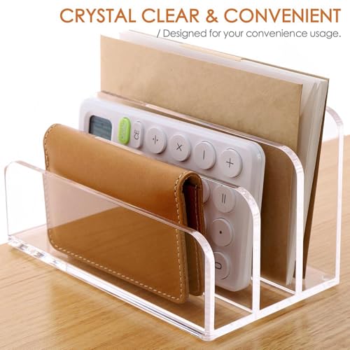 Porte-lettres vertical en acrylique transparent avec compartiments de rangement de dossiers