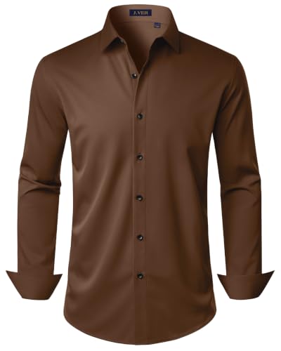 J.VER Men's Dress Shirts Stretch Long Sleeve Formal Shirt Solid Business Casual Button Down Shirts for Wedding Prom