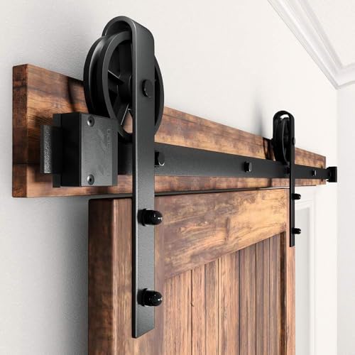 WINSOON Sliding Barn Wood Door Hardware Kit Antique Style Black (4FT-Track-Kit [Single Door]) - Thumbnail 4