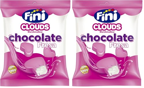Fini Clouds Corazones de Fresa | Espumas dulces con Cobertura de Confitería | Nubes y Golosinas Sin Gluten - 80 gr (Paquete de 2)
