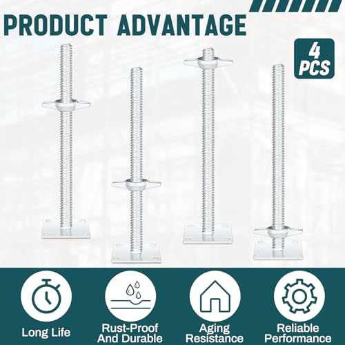 Zonon 4 Pack 18 Inch Adjustable Leveling Jacks Scaffolding Hollow Screw Jacks with Base Plate for Baker Style Scaffolding Baker Scaffold by Zonon - Image 3