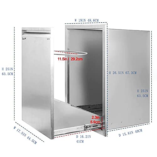 Karpevta Pull Out Trash Drawer W19XD16XH27 Inches Pull-Out Tray Stainless Steel Trash Drawer with Handle for Outdoor Kitchen BBQ Island - Thumbnail 2