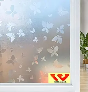 WISDOM Window Frosted Film Butterfly, Privacy Window Film Static Cling Non-Adhesive Glass Film Decorative Window Film for Home Office Kids Study Meeting Room (12x26)
