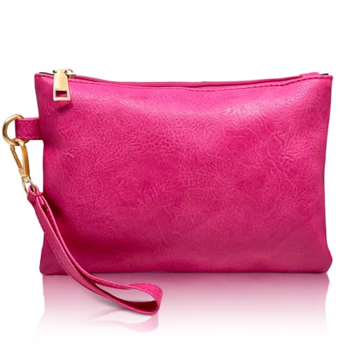 Hot Pink Small Wristlet Clutch Purse for Women - Zipper Closure Perfect for Ladies Gifts
