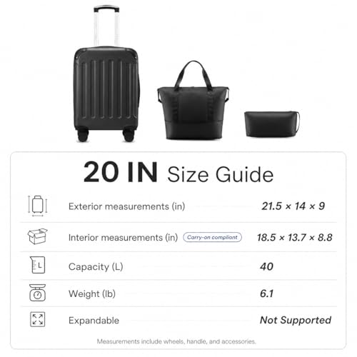YOETEY Carry On Luggage 22x14x9 Airline Approved, Hardside Suitcase with Wheels, TSA Approved, Tote Bag, Black by YOETEY - Used condition - Image 5