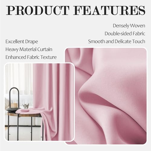 ABBRIGE Pink Curtains Blackout for Bedroom 2 Panels Set - Baby Blush Pink Pretty Room Decor - Back Tab and Rod Pocket with Hooks for Ceiling Track System - Image 4
