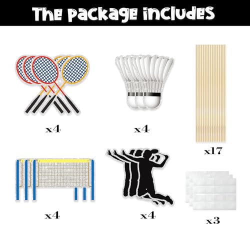 Image of Set of 16,Badminton Theme Centerpiece Sticks,Boy Kid Birthday Table Toppers,Badminton Lovers Party Decorations, Sports Party Happy Birthday Cake Picks for Sportsman.
