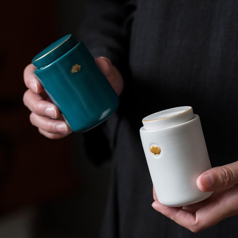 SONGCHAO Sugar Jar Ceramic Tea Caddy Small Mini Portable Sealed for Storage Tea Canister(A)