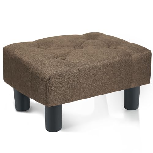 Poofzy Small Foot Stool Ottoman, Linen Ottoman Foot Rest with Legs, Rectangle Foot Rest for Couch, Footstools and Ottomans Small for Living Room and Entryway (Brown)