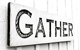 GATHER Sign -Carved- Handmade 40x10 Inch Horizontal - Farmhouse Wall Art - Carved Wooden Decor - Vintage Gathering Charm
