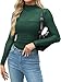 Zeagoo Womens Mesh Sheer Long Sleeve Top Mock Turtle Neck See Though Shirts Ruched Sexy Casual Going Out Blouses Green