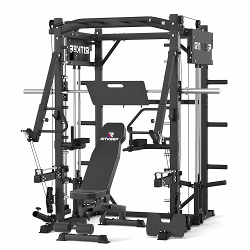Smith Machine with Jammer Arms & Leg Press Board, RitKeep PMAX-4750 with 1800 lb Capacity ,All-in-One Smith Machine with Dual Cable Pulley System (1:1 & 2:1) for Home Gym Strength Training