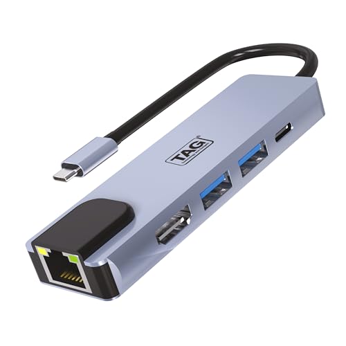 TAG 5 in 1 Type C Multiport Adapter Hub with 4K HDMI, USB-C 100W Power Delivery, Gigabit Ethernet 1000 Mbps port | 2x USB 3.0 5Gbps Transfer Speed | Metal Body | Supports PC, Macbook, Laptops, Tablets