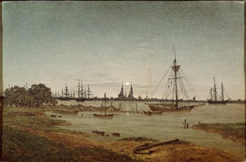 Poster Caspar David Friedrich Port au clair de lune toile 50x70 cm sans cadre SERENDIPITP