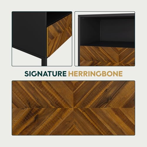 Image of Bme Vivian Side Tables Bedroom, Solid Wood Bed Side Table, Mid Century Modern End Table with Drawer, Herringbone Pattern, Compact for Bedroom & Living Room, Easy Assembly, Chestnut