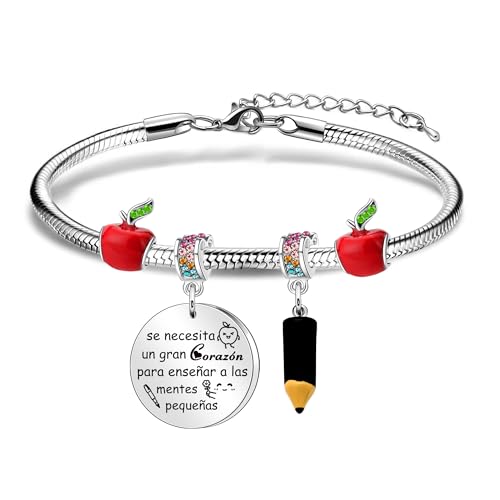 Hcvone Pulsera Maestra Gracias Profesora - Regalo del Día del Maestro, Navidad, Cumpleaños, Graduación - Plateado