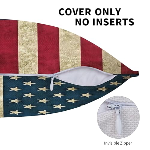 Housse de coussin drapeau américain vintage avec zip invisible