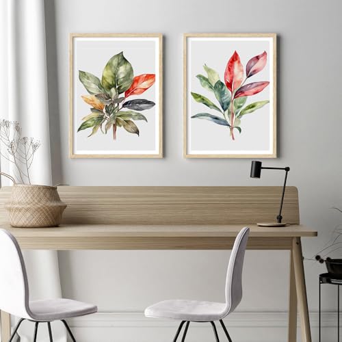 Image of COLOSSAL ART HOUSE Set of 2 botanical wall art paintings for living room & wall painting for bedroom wall decor - (10x13 Inch framed poster, Paintings for home decor)