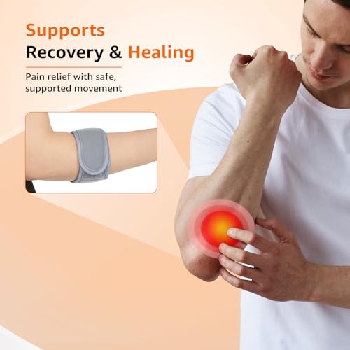 Image of Amazon Basics Tennis Elbow Support with Adjustable Strap | Targeted Compression for Elbow Comfort | Padded Design for Daily Use | Unisex