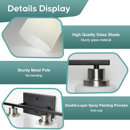 Image of Ascher Bathroom Light Fixtures, 4-Light Vanity Light Over Mirror, Black and Nickel Wall Sconces with Milky White Frosted Glass Shades, Wall Lamp for Living Room Bedroom, E26 Base(Bulbs Not Included)