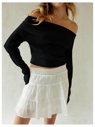 MakeMeChic Women's Pink Sweater Off The Shoulder Tops Cute Long Sleeve Cropped Knit Sweater3