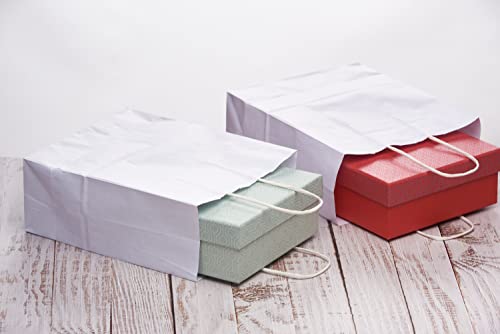 Miamex Lot de 40 Sacs Cabas Blancs en Papier Kraft avec Poignées -18 x 8 X 21 cm Sac de Courses/Emballage cadeau pour Anniversaire, Noël, Mariage... (Blanc) – vue 7