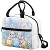 Roller Rabbit Lunch Box With Shoulder Strap Blue Cute Rabbit Eggs Kids Lunch Box Insulated Back School Supplies Large Lunchbox With Front Zipper Pocket
