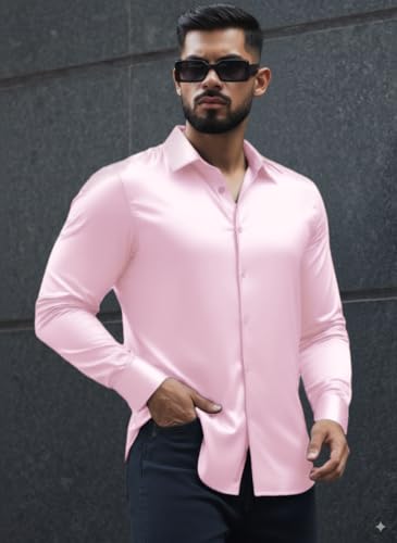 Image of IndoPrimo Men's Stylish Solid Satin Casual Shirt for Men Full Sleeve