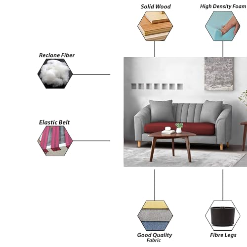 Image of Casaliving Doraldo 2 Seater Sofa Set for Living Room (Maroon Grey Colour) Premium Fabric Sofa